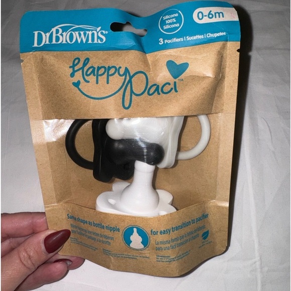 Dr Browns Happy Paci- 3 pacifiers- 0-6m silicone 100% - Picture 1 of 3